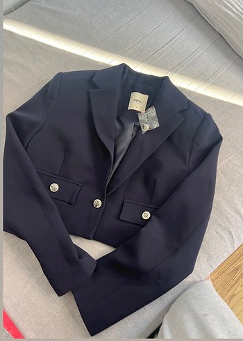Düğmeli Kısa Lacivert Kadın Blazer Ceket - Görsel 4