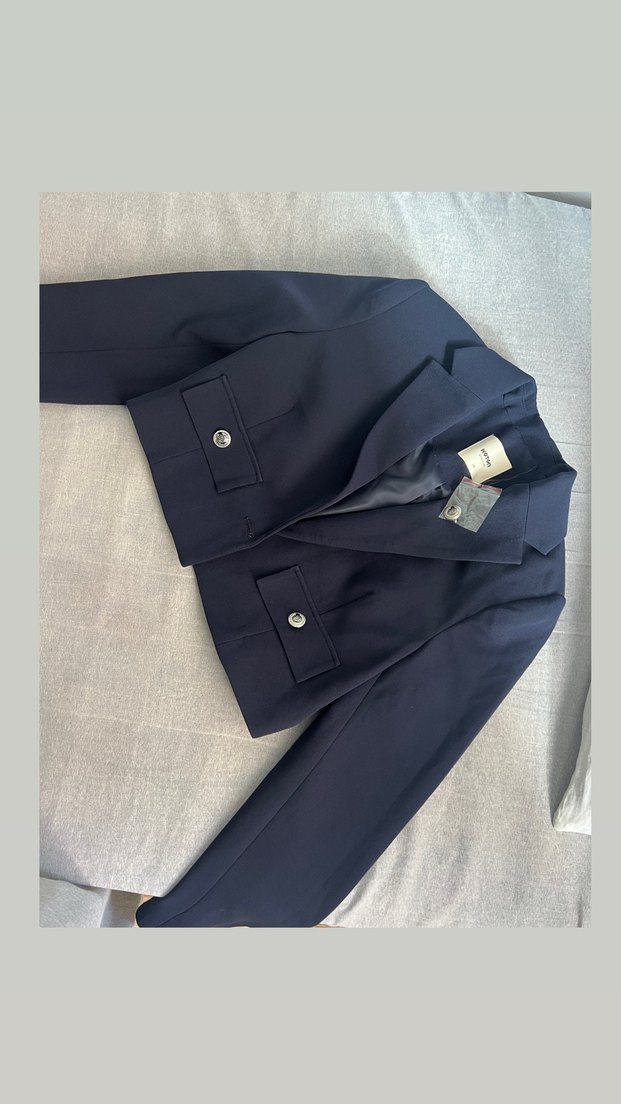 Düğmeli Kısa Lacivert Kadın Blazer Ceket - Görsel 2