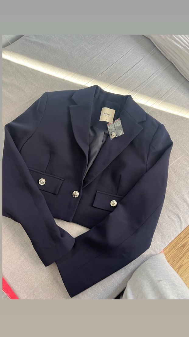 Düğmeli Kısa Lacivert Kadın Blazer Ceket - Görsel 4