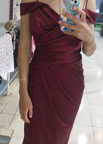 Bordo Drapeli Uzun Abiye Elbise