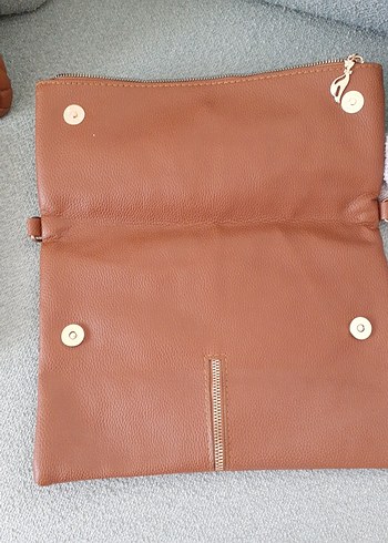 Bej Süet Fermuarlı Kadın Clutch Çanta - Görsel 2