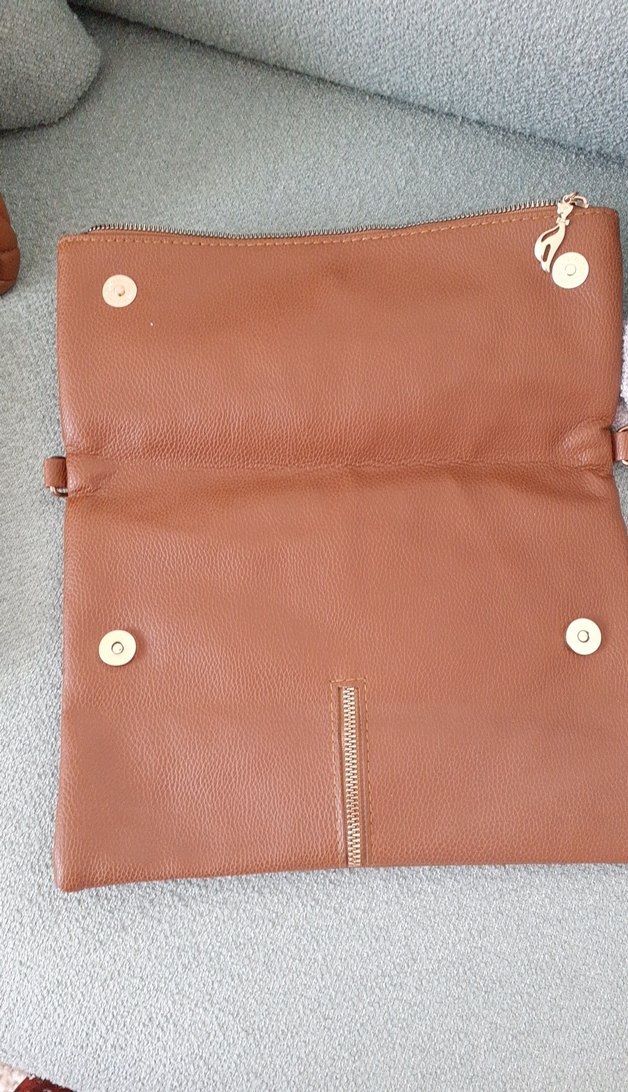 Bej Süet Fermuarlı Kadın Clutch Çanta - Görsel 2