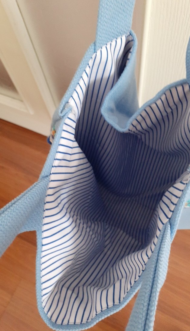 Nakışlı ve Boncuklu Mavi Örgü Kol Çantası - Görsel 3