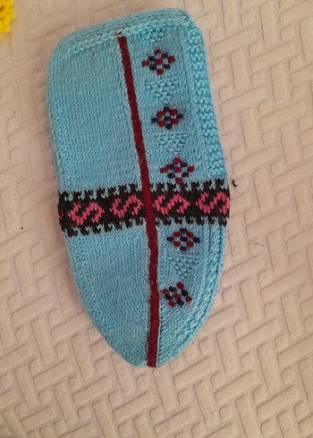 Turkuaz Nakışlı Örgü Kadın patik - Görsel 2