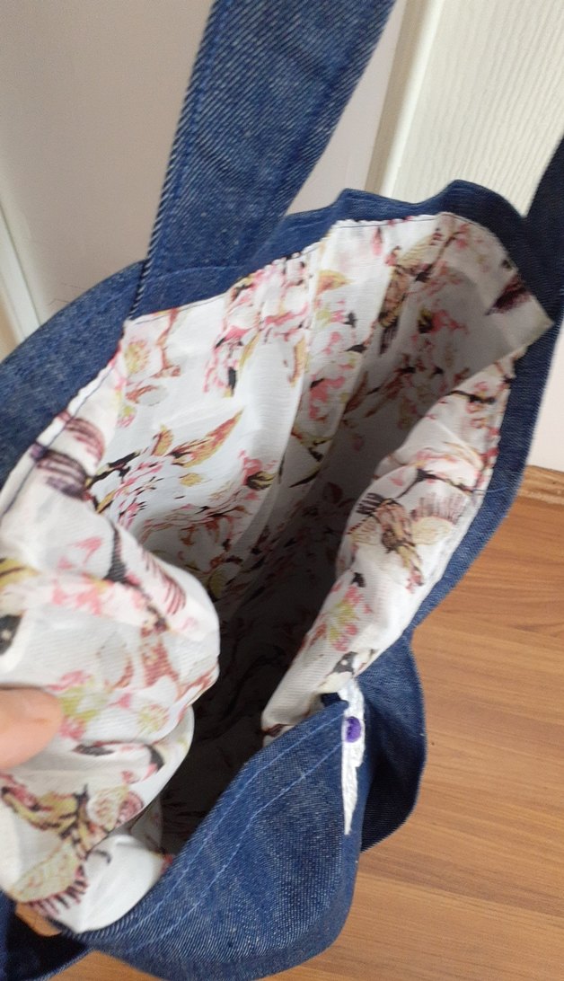 Çiçekli Dantel Detaylı Kot Kol Çantası - Görsel 4