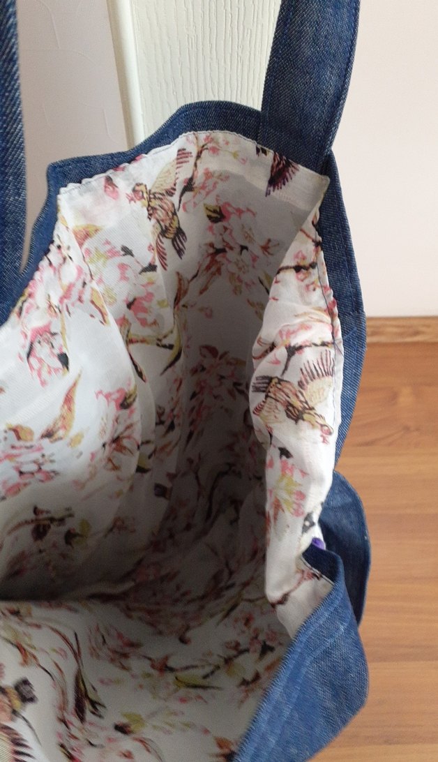 Çiçekli Dantel Detaylı Kot Kol Çantası - Görsel 5