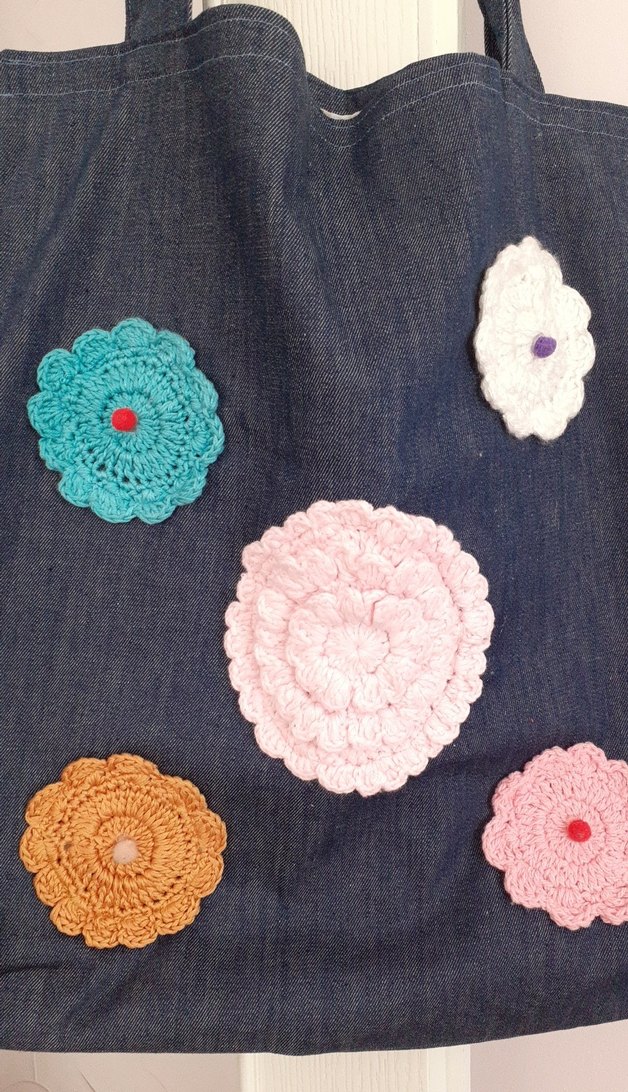 Çiçekli Dantel Detaylı Kot Kol Çantası - Görsel 3