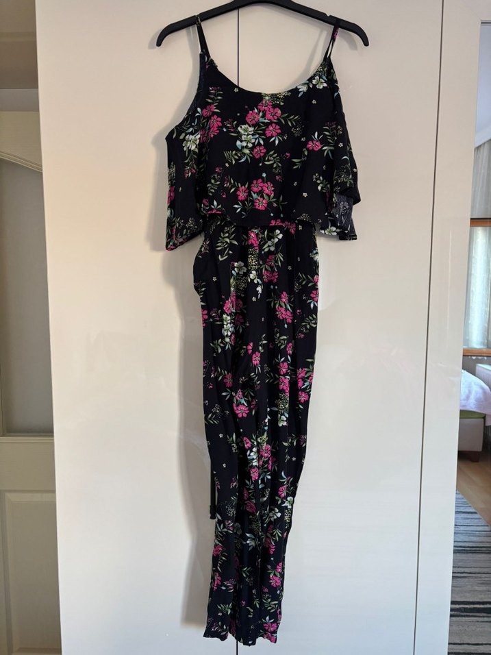 Çiçek Desenli Bohem Straplez Hamile Tulum - Görsel 3