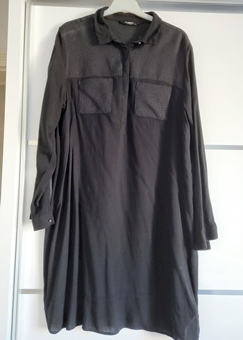 LC Waikiki Drapeli Siyah Uzun Keten Tunik