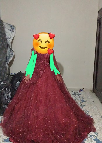 Bordo Uzun Kollu Drape Detaylı Gelinlik