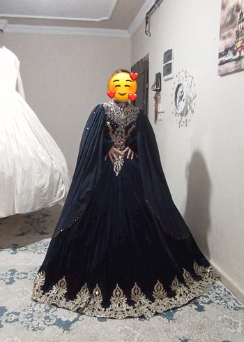 Gelinlik Uzun Lacivert Gotik Dantelli Tesettür Gelinlik