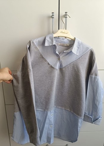 Mavi Jeans Gri Çizgili ve Düz Kumaşlı Uzun Kollu Gömlek