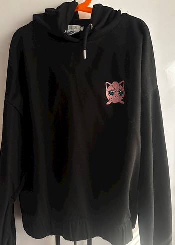 Düğmeli Siyah Kadın Sweatshirt kısa