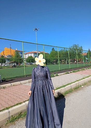Abiye Gri Uzun Kollu Drapeli Uzun Abiye