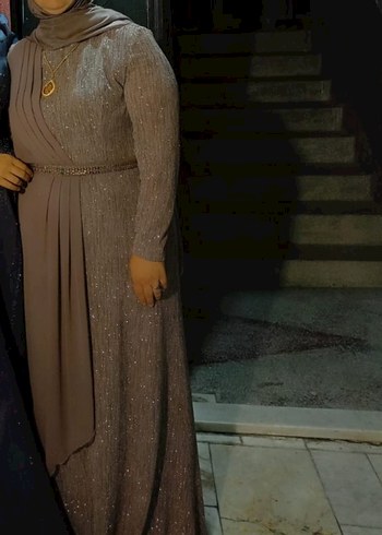 Bej Drapeli Uzun Abiye Elbise