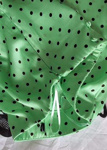 Zara Yeşil Puantiyeli Drapeli Midi Etek