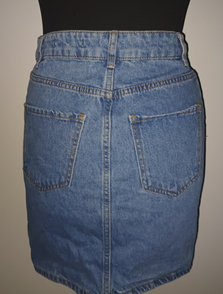 Fermuarlı Mavi Denim Mini Etek - Görsel 2