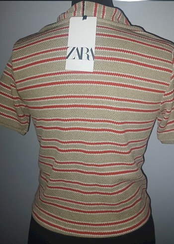 V Yaka Kısa Kollu Bej Triko Bluz - Görsel 2