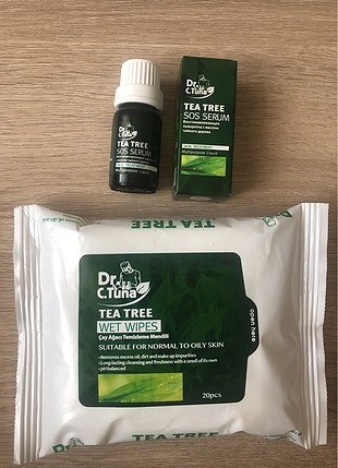 Çay ağacı yağı sos serum ve temizleme mendili birlikte 