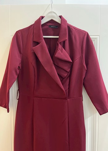 Kemerli Bordo Kadın Uzun Klasik Ceket - Görsel 6