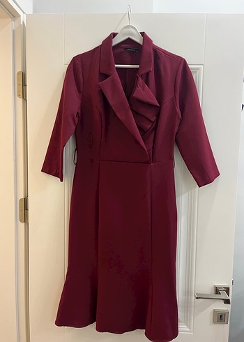 Kemerli Bordo Kadın Uzun Klasik Ceket - Görsel 5