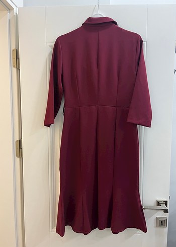Kemerli Bordo Kadın Uzun Klasik Ceket - Görsel 4