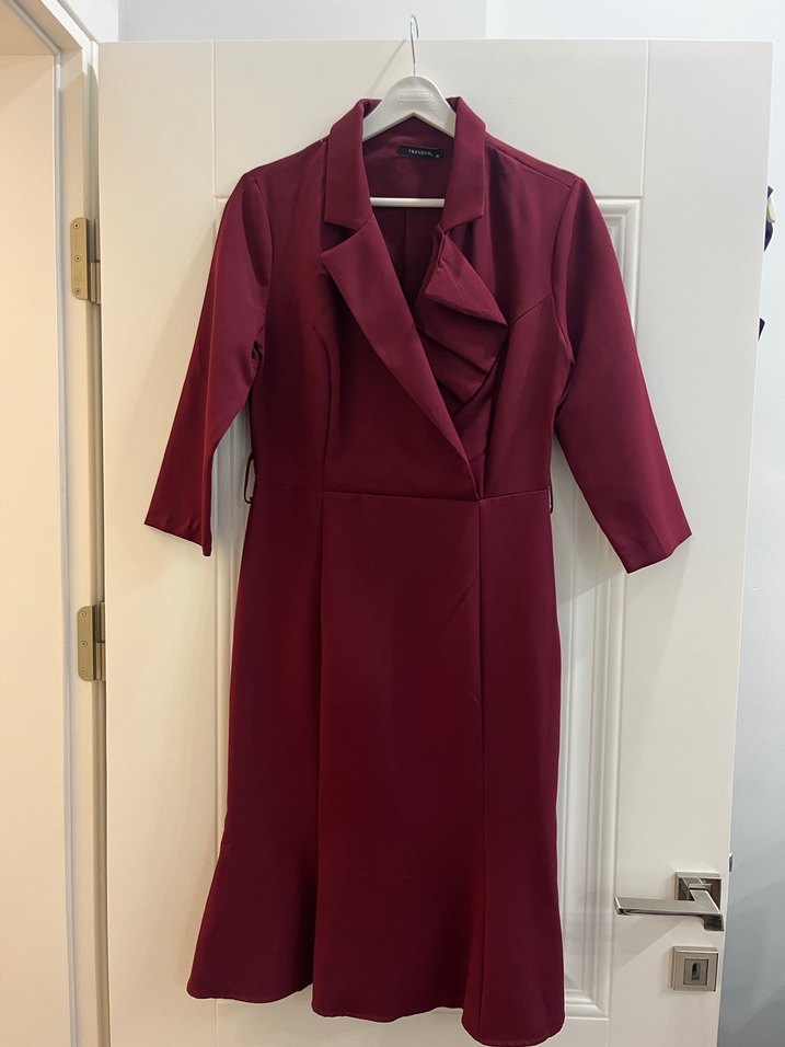 Kemerli Bordo Kadın Uzun Klasik Ceket - Görsel 5