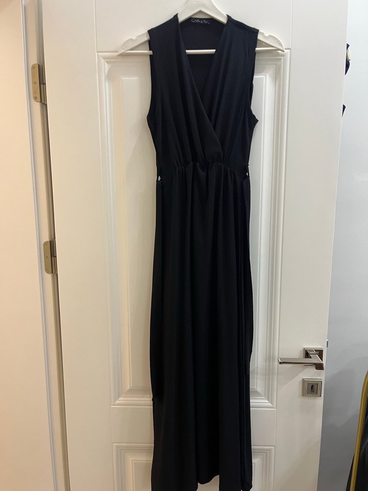 Siyah Kemerli Uzun Kadın Elbise - Görsel 5