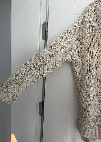 Bohem Tarz Boğazlı Bej Triko Kazak - Görsel 3