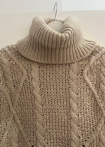 Bohem Tarz Boğazlı Bej Triko Kazak - Görsel 2