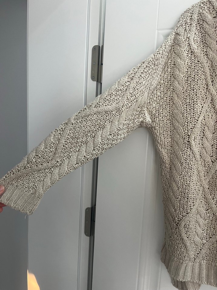 Bohem Tarz Boğazlı Bej Triko Kazak - Görsel 3