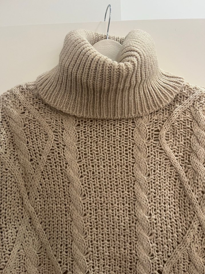 Bohem Tarz Boğazlı Bej Triko Kazak - Görsel 2