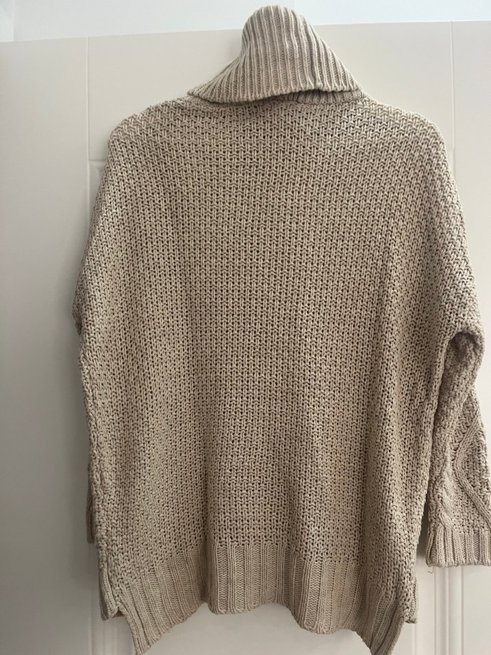 Bohem Tarz Boğazlı Bej Triko Kazak - Görsel 4