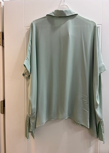 Piliseli Mini Yeşil Şifon Kadın Bluz - Görsel 6