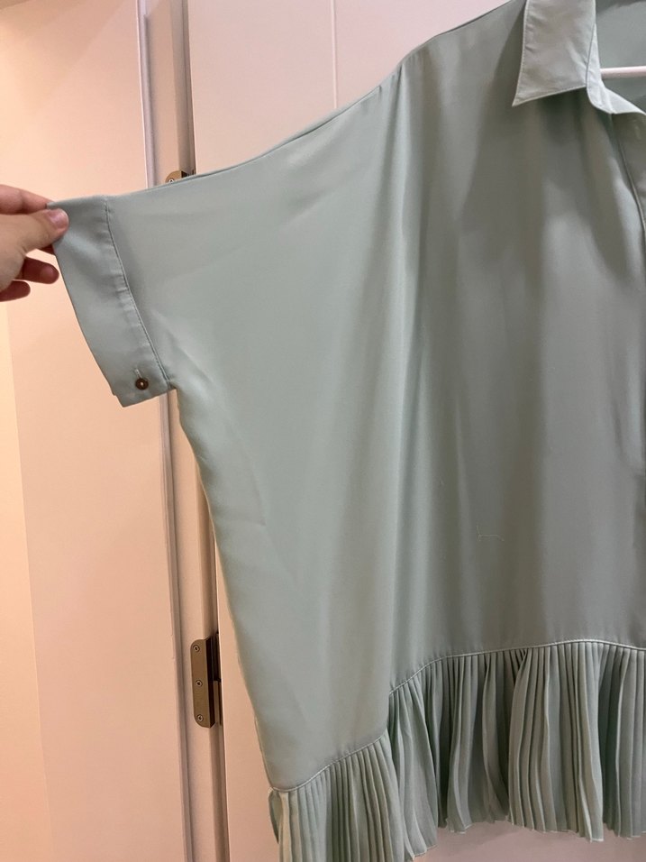 Piliseli Mini Yeşil Şifon Kadın Bluz - Görsel 4