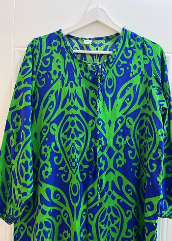 Renkli V Yaka Uzun Salaş Kadın Elbise - Görsel 4