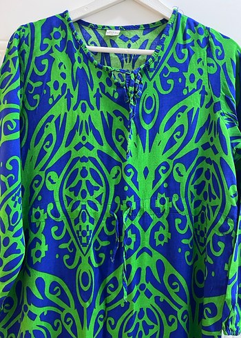 Renkli V Yaka Uzun Salaş Kadın Elbise - Görsel 2