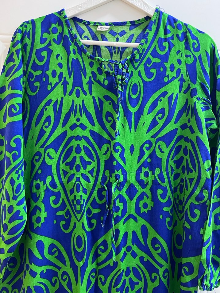 Renkli V Yaka Uzun Salaş Kadın Elbise - Görsel 2