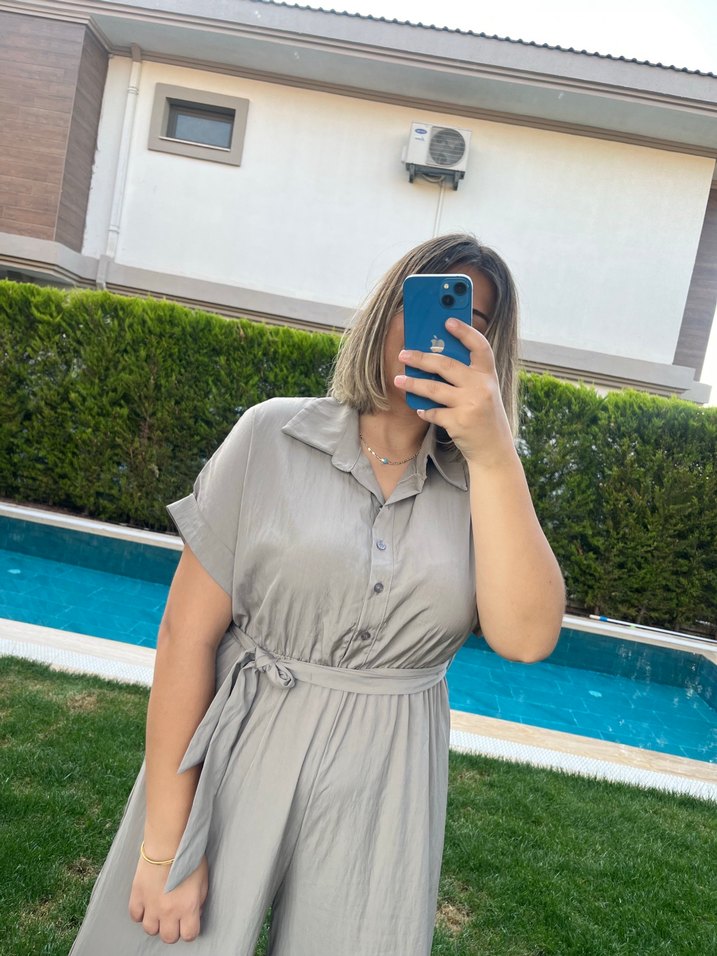 Gri Uzun Bol Kesim Tulum - Görsel 3