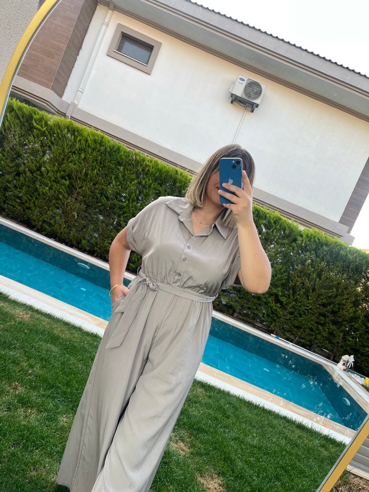 Gri Uzun Bol Kesim Tulum - Görsel 2