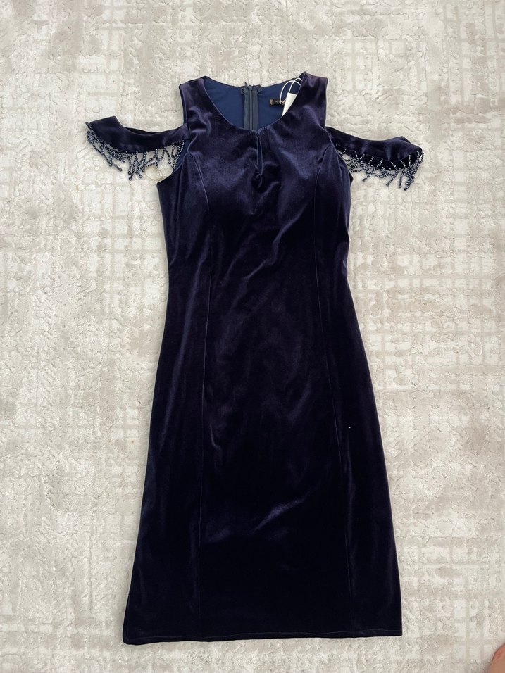 Kadın Lacivert Midi Boy Abiye Elbise - Görsel 3