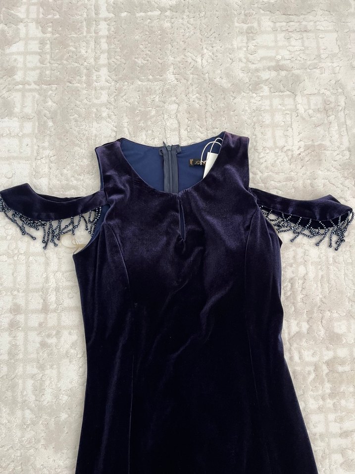 Kadın Lacivert Midi Boy Abiye Elbise - Görsel 4