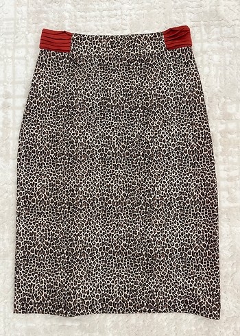 Kahverengi Leopar Desenli Kadın Midi Etek - Görsel 4