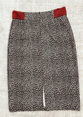 Kahverengi Leopar Desenli Kadın Midi Etek