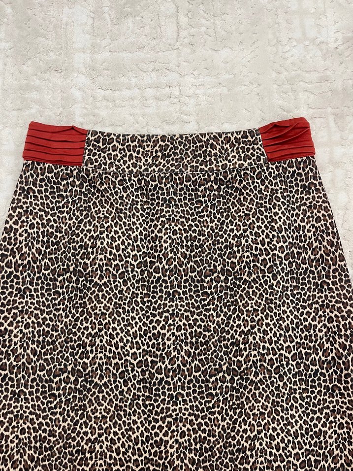 Kahverengi Leopar Desenli Kadın Midi Etek - Görsel 5