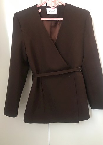 Kahverengi Kemerli Kadın Blazer Ceket