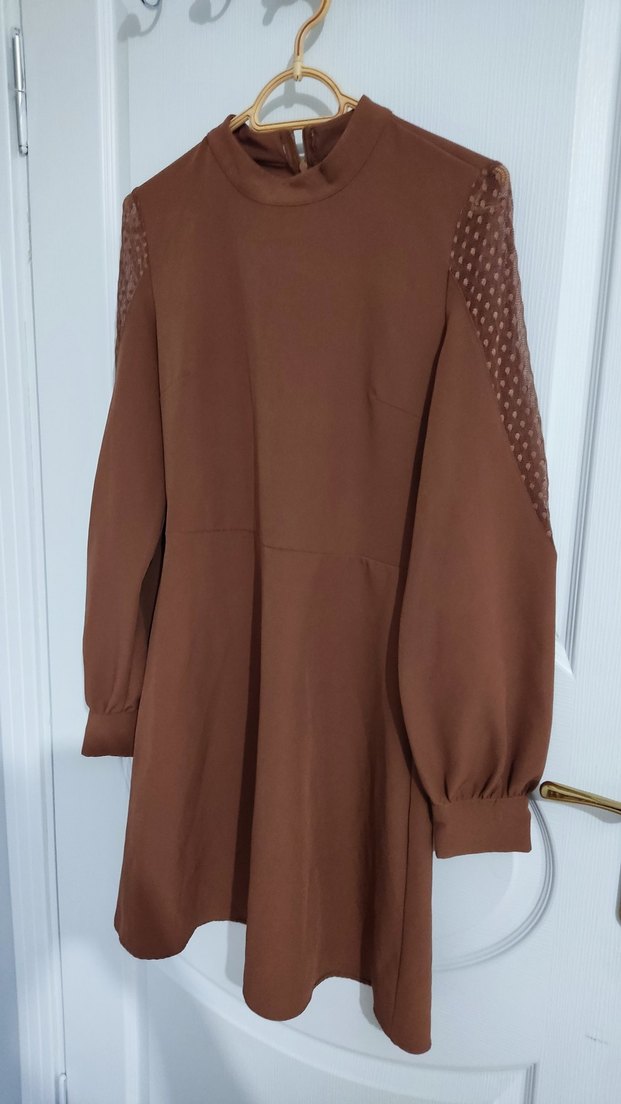 Kahverengi Midi Uzun Kollu Elbise - Görsel 2