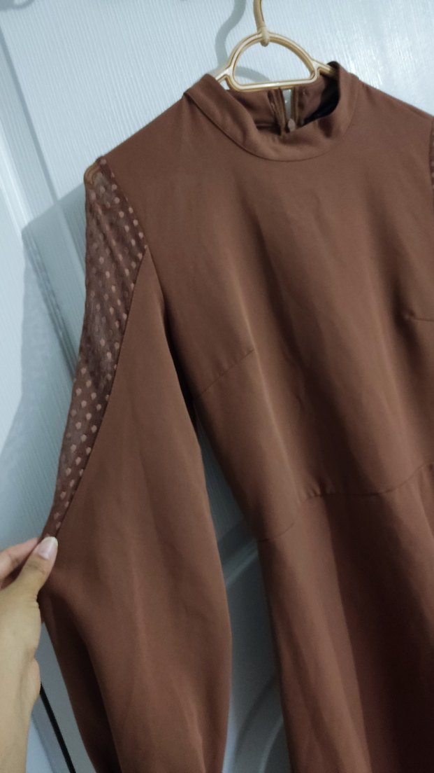 Kahverengi Midi Uzun Kollu Elbise - Görsel 3