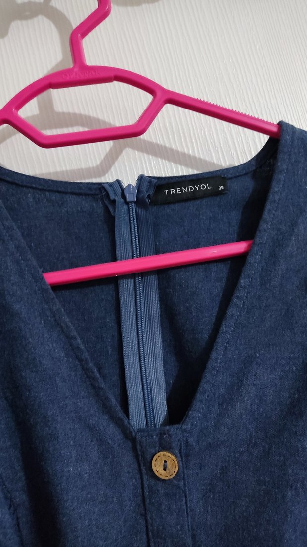 Uzun Kollu Lacivert Fırfırlı Midi Elbise - Görsel 3