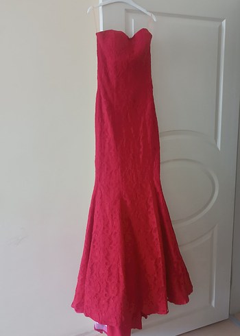 Kırmızı  Uzun Straplez Abiye - Görsel 3